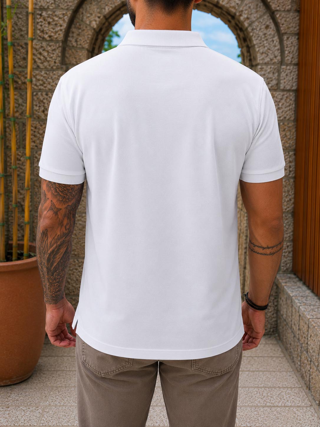 Everbest ανδρική λευκή πικέ Polo μπλούζα Plus Size 262834W